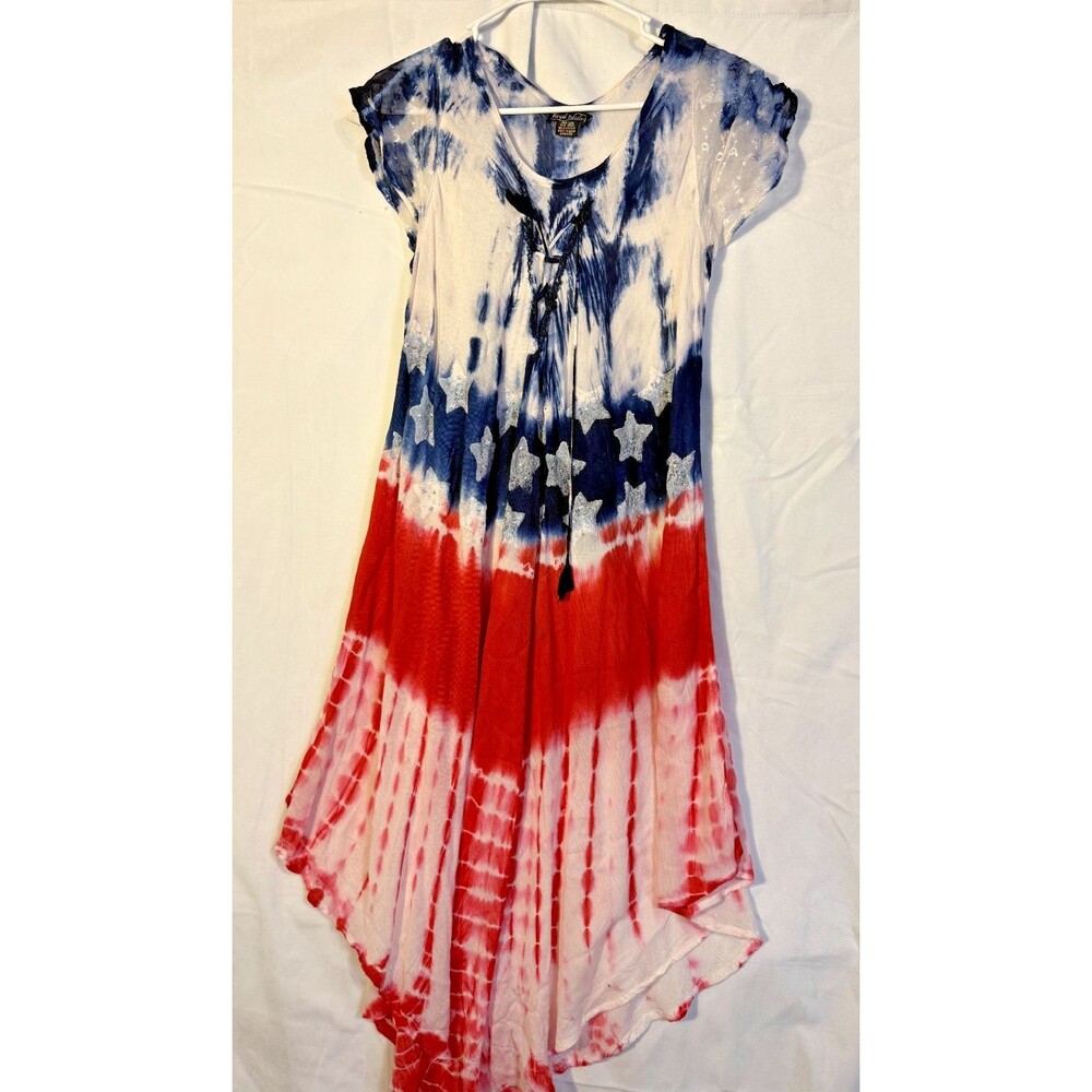 Boho Hippie Tie Dye Americana Dress Women's One Size Festival Retro Nautical M/L